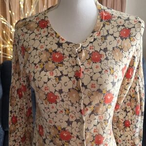 LOFT Beige and Red Floral Knit